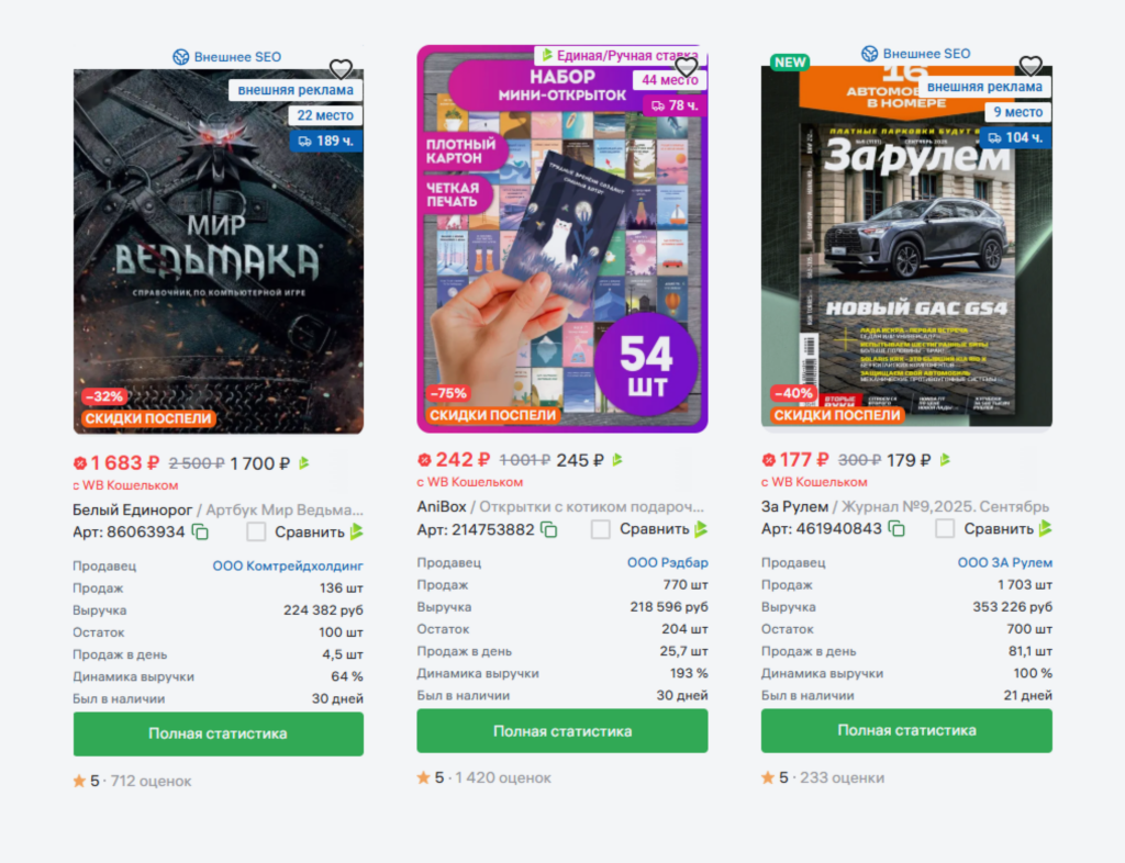 Печатная продукция: открытки, блокноты, журналы.