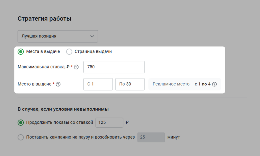 Как выбрать место в выдаче.