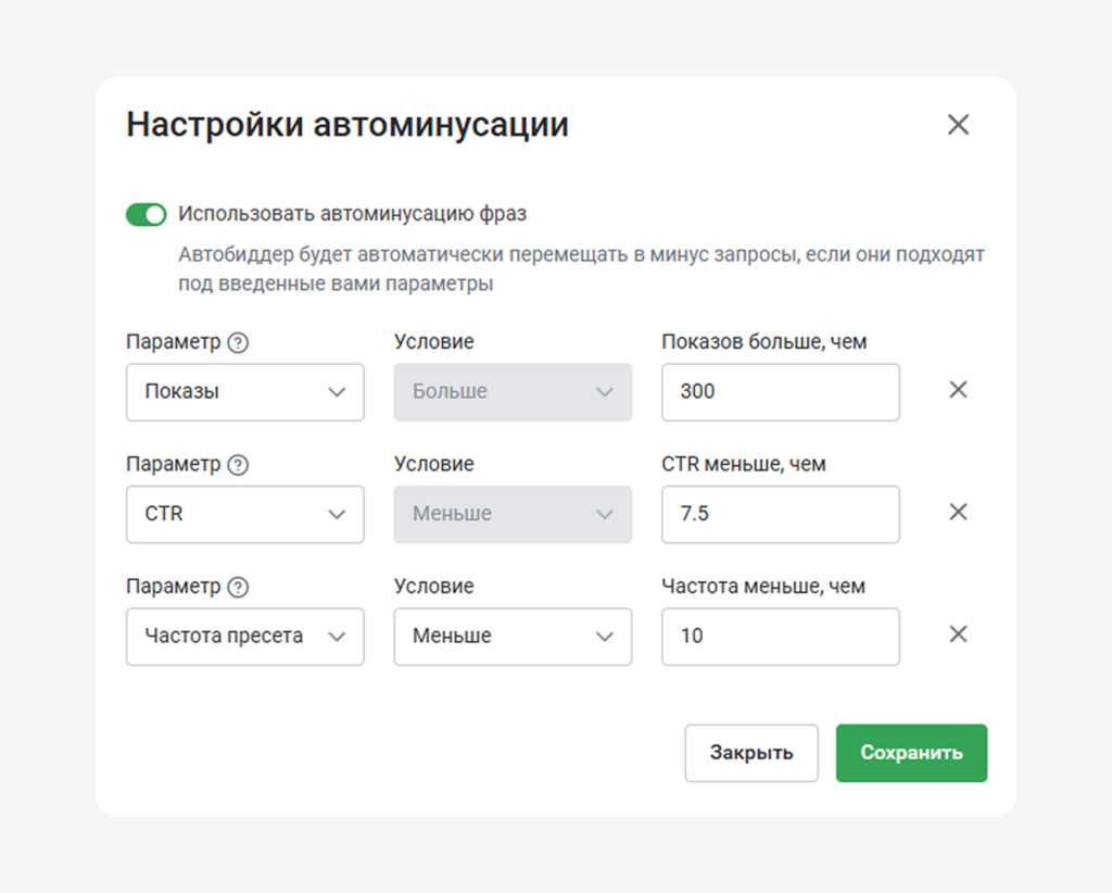 Управление показов.