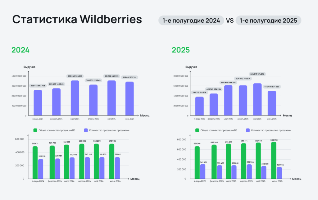 Статистика по продавцам и выручке на Wildberries за 2025 год